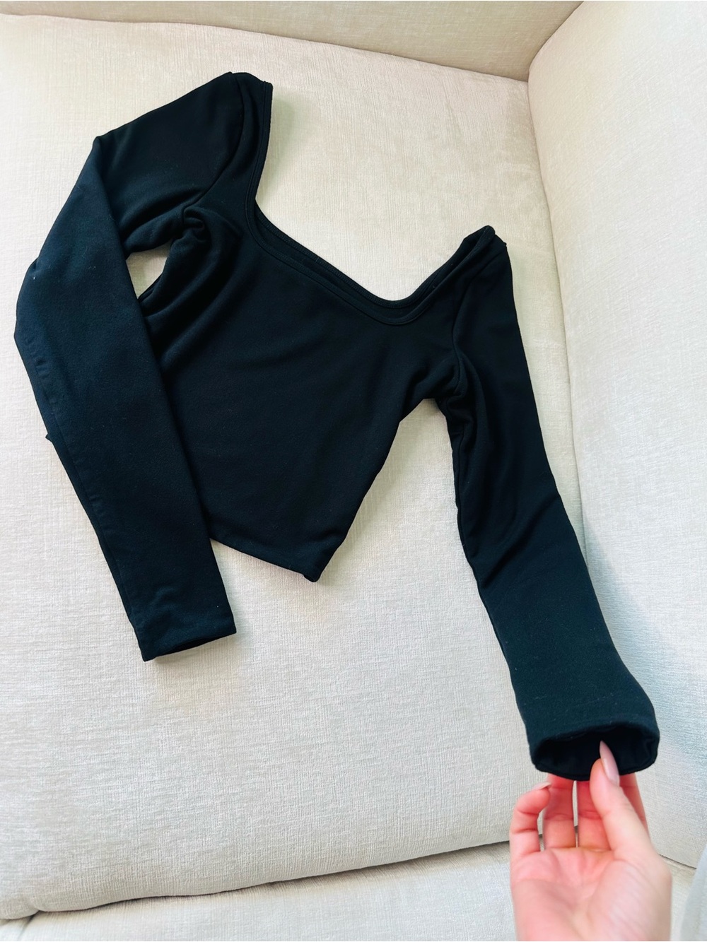 OH POLLY Black Long-Sleeve Scoop Neck Women's Top UK 6 US 2 - Picture 2 of 9